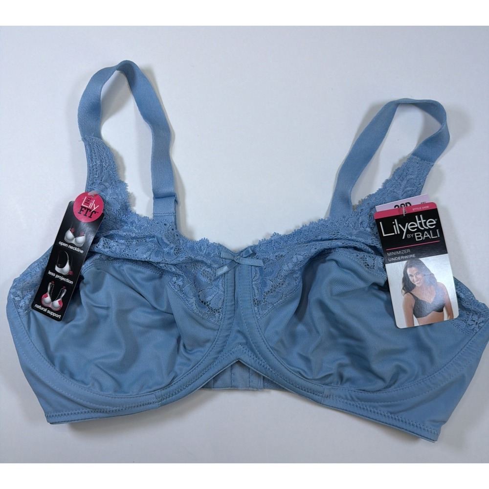 Lilyette By Bali Bra Size 38D Minimizer Underwire Blue LY0428 Lace New